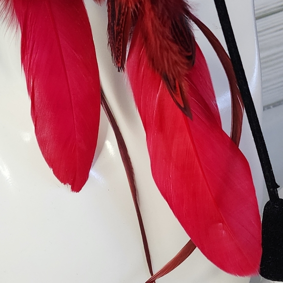 Boho Long Red Real Feather Earrings - Picture 4 of 6